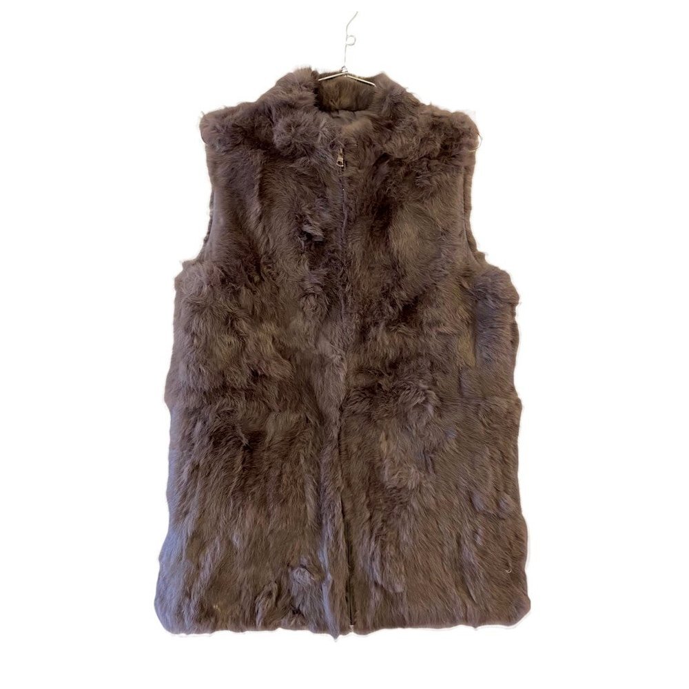 Coco + Carmen Womens Vest Gray Lined Mock Neck 100% Angora Fur Full Zipper Small